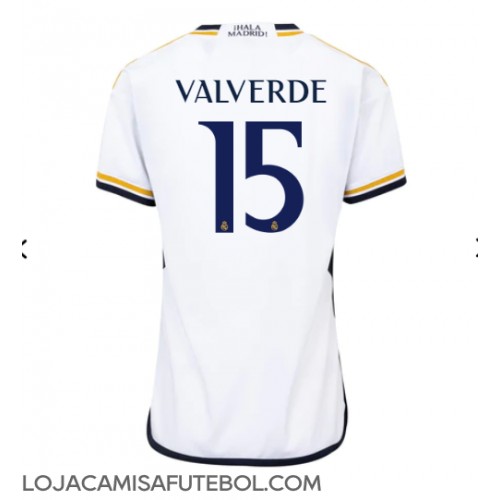 Camisa de Futebol Real Madrid Federico Valverde #15 Equipamento Principal Mulheres 2023-24 Manga Curta